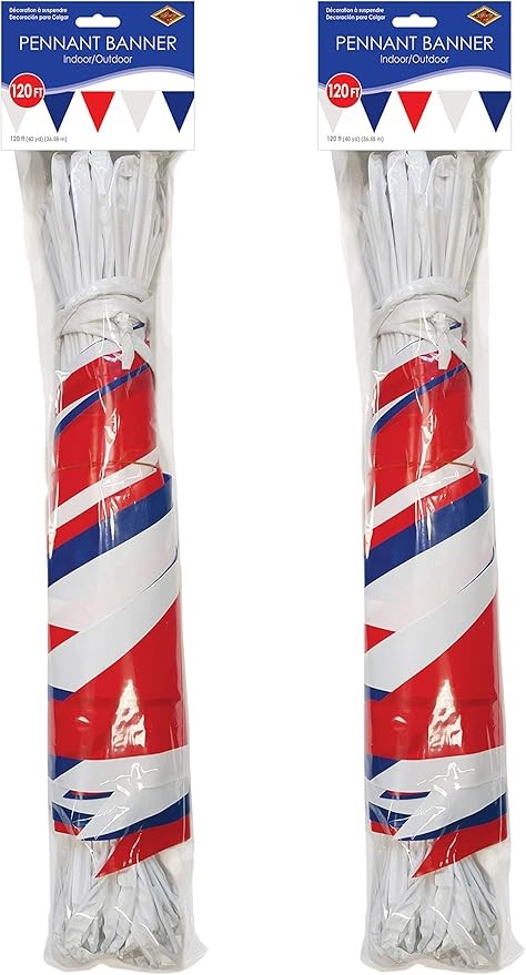 Beistle S50700-RWBAZ2 Pennant Banner, Red/White/Blue, 120 ft.