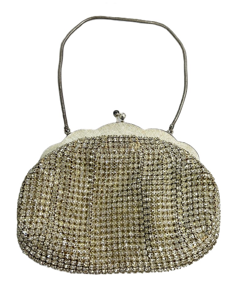Vintage Crystal Mesh Silver Evening Clutch Bag