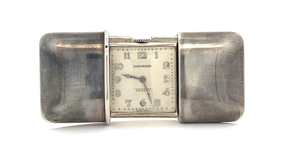 MOVADO Chronographe Ermeto Sterling Silver Vintage Travel Watch