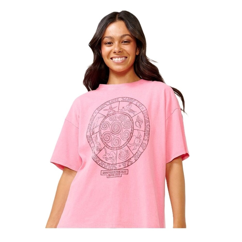 RIP CURL Women's Souvenirs Heritage Tee, Size XS, Mild Pink. RRP: $59.99.