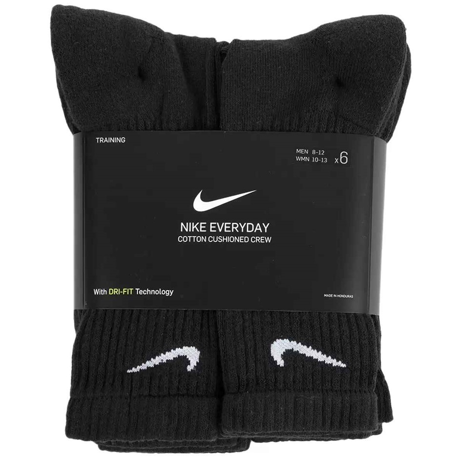 6 Pairs x NIKE Cushioned Crew Socks, Men's Size 8-12, DRI-Fit Technology, B