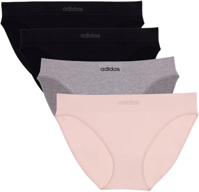 ADIDAS Women's Seamless Bikini, 4-Pack, Multi, Medium- Black Pack.