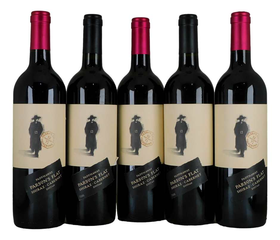 Padthway Parson`s Flat Shiraz Cabernet 2005/2007 (5x 750mL), SA.