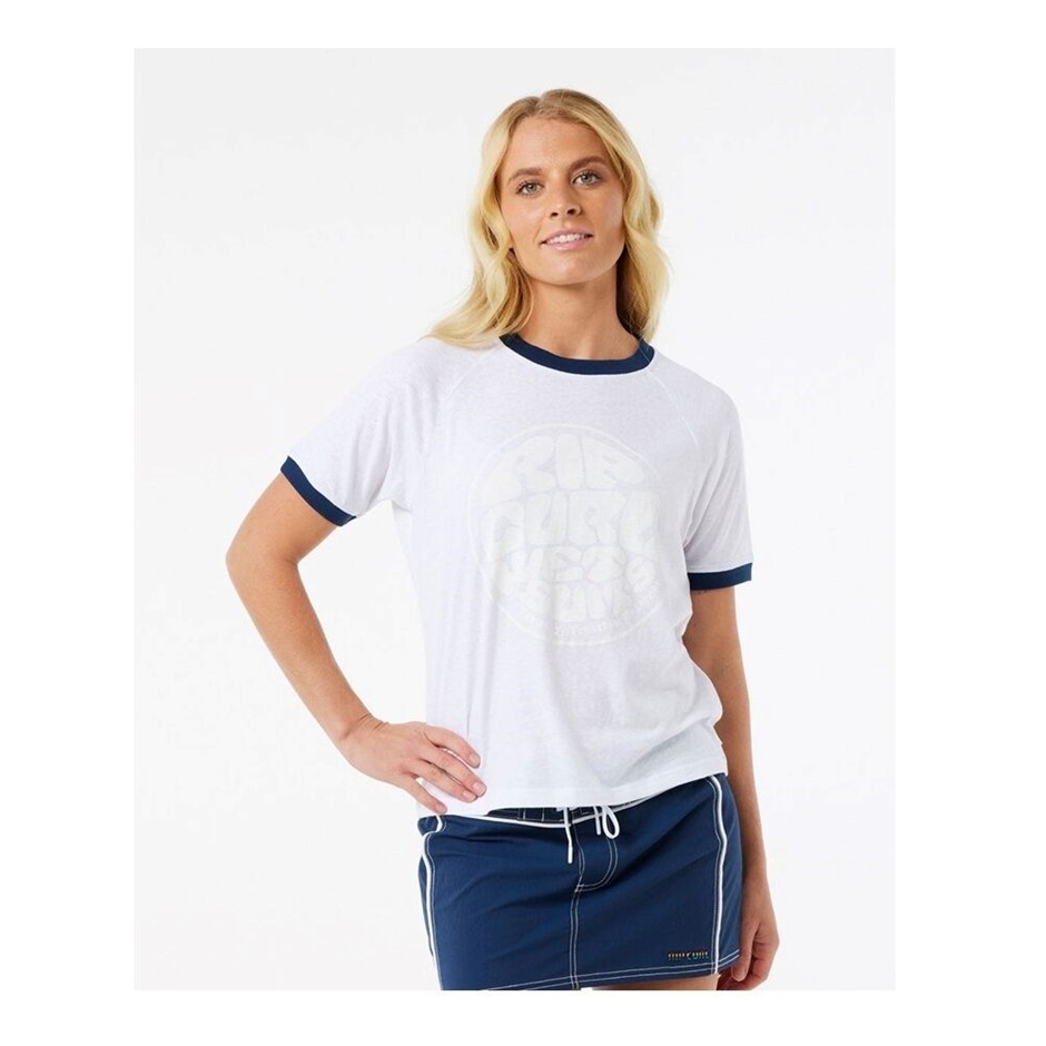 RIP CURL Women's Stephanie Gilmore Wettie Ringer Tee, White, Size XS. RRP: