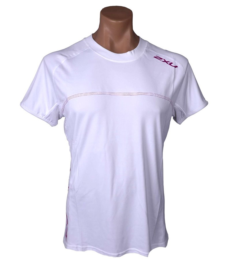 2 x 2XU Women's Sailing Short Sleeve Fibretech Tee, Size M, White/Rose, WY2