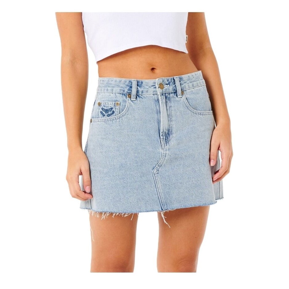 RIP CURL Women's Tabby Denim Mini Skirt, Size M, Vintage Blue. RRP: $89.99.