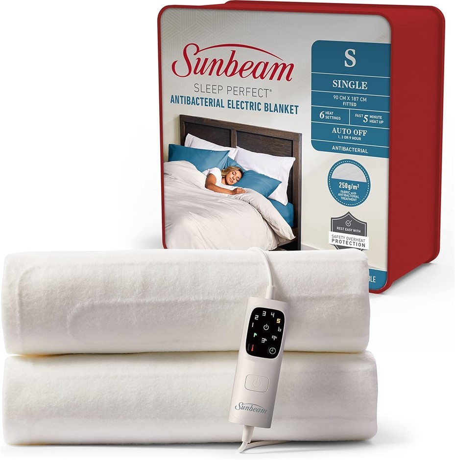 SUNBEAM Sleep Perfect Antibacterial Electric Blanket Single | Fully Fitted,