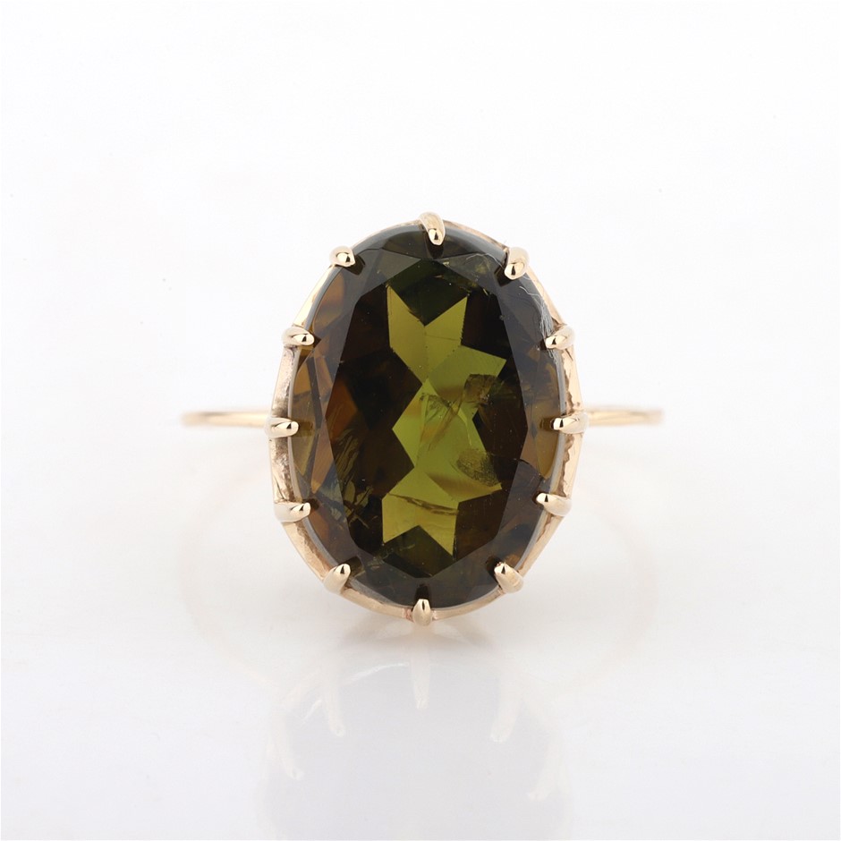 Yellow Gold Natural Tourmaline Ring with Valuation