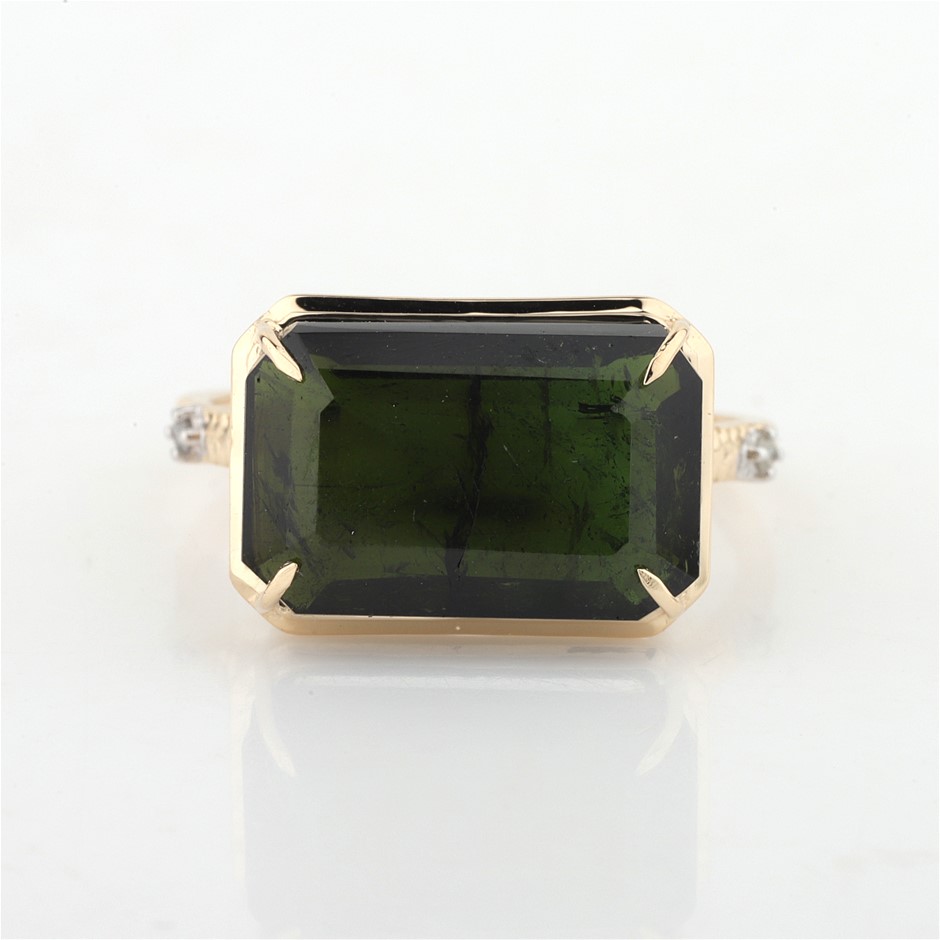 Yellow Gold Natural Tourmaline & Diamond Ring with Valuation