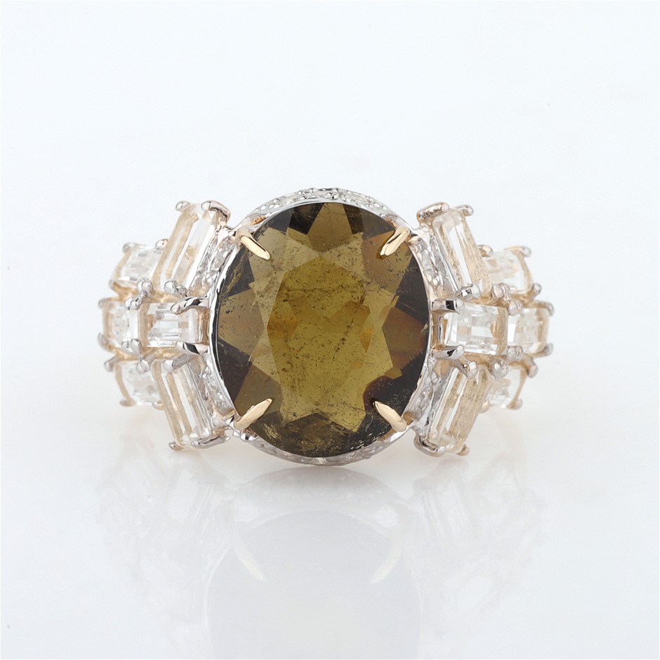 Yellow Gold Natural Tourmaline & Diamond Ring with Valuation
