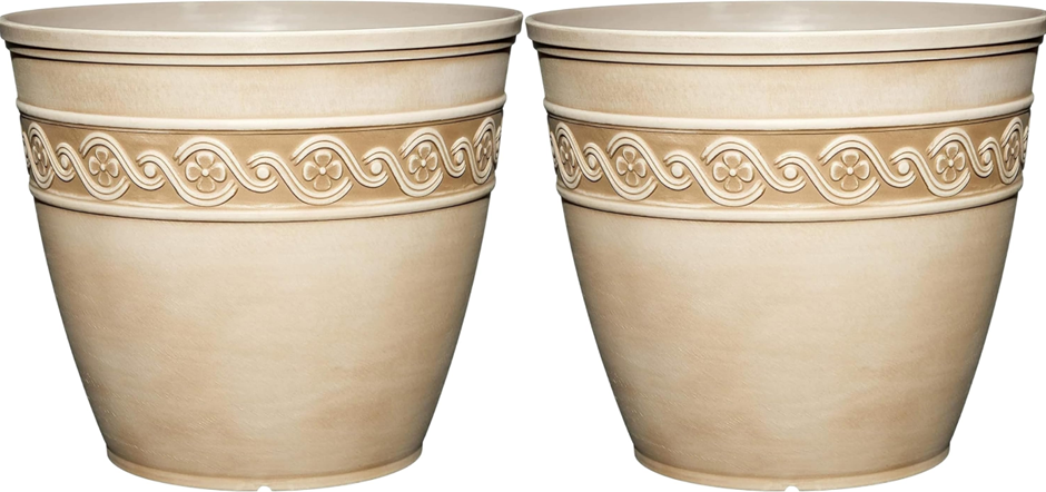 2x Classic Home and Garden Corinthian Resin Flower Pot Planter, Desert Tan,