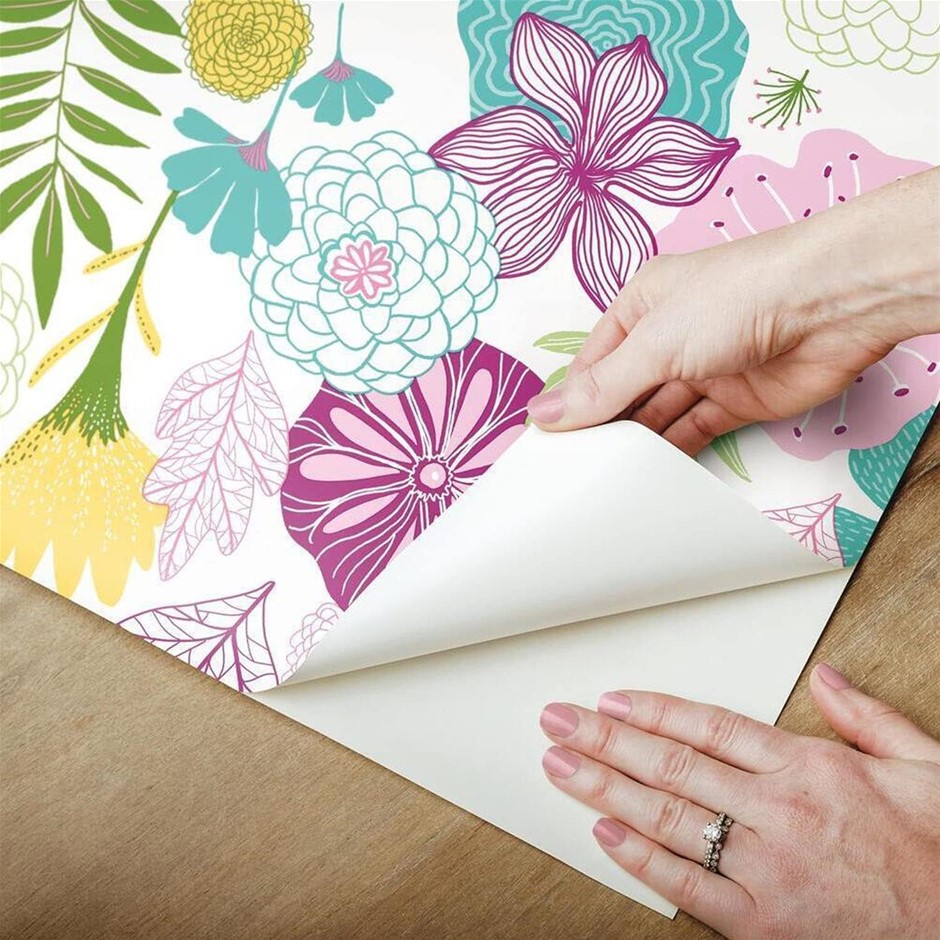 RoomMates RMK11327WP Purple Perennial Blooms Peel and Stick Wallpaper, Samp