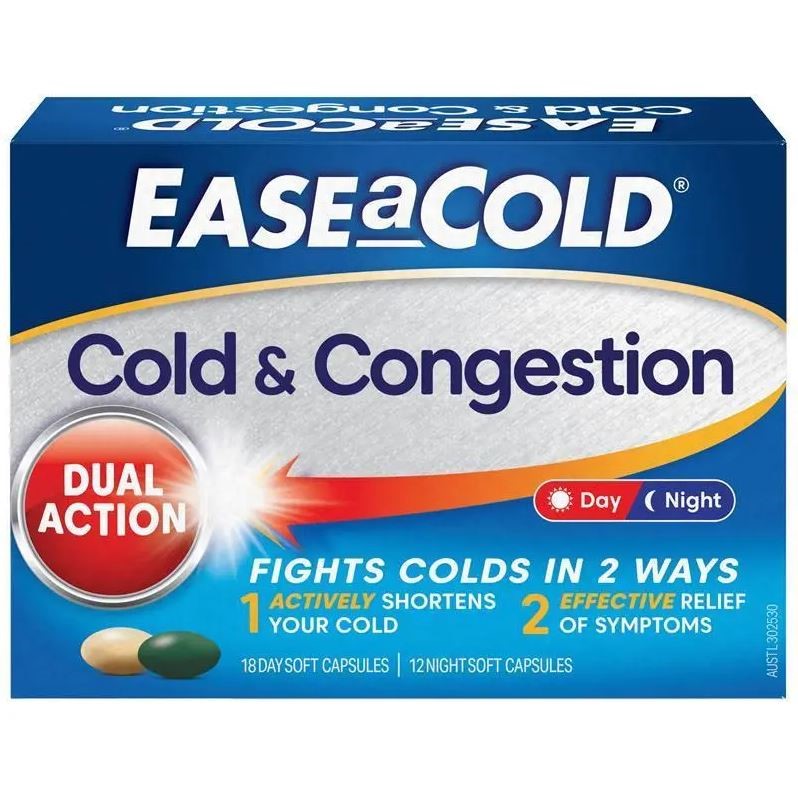 2 x EASE A COLD Cold & Congestion Day & Night Soft Capsules, 30pc.