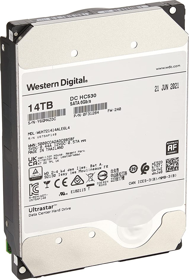 WESTERN DIGITAL Ultrastar DC 14TB Mechanical Hard Drive, SATA 6 Gb/s, 3.5".