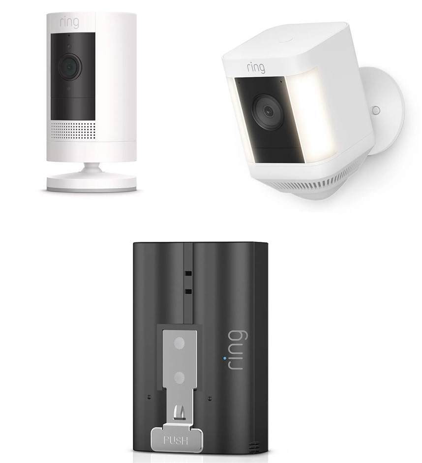 3 x Assorted Ring Brand Products. 1 x RING Spotlight Cam Plus. 1 x RING Sti