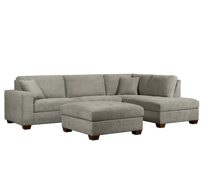 THOMASVILLE Fabric Sectional With Storage Ottoman. NB: Minor use, not in or