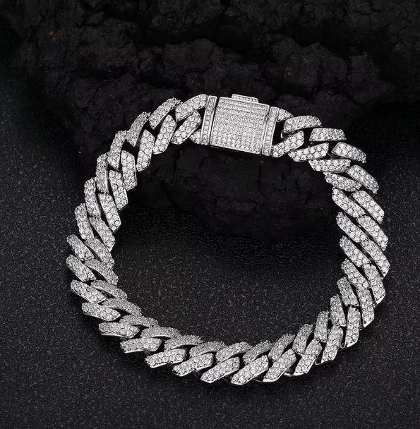 18k White Gold Filled Cuban Bracelet stamped(18K)-20cm