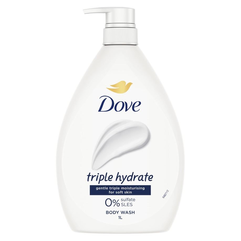 2 x DOVE Triple Hydrate Gentle Moisturising for Soft Skin, 0% Sulfate SLES