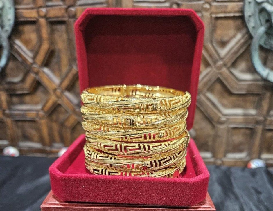 6pcs x 22KGF/ITALY Triple Yellow Gold Plated Bangles Design Versace