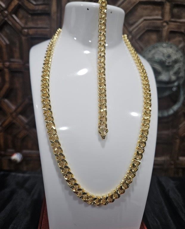 22KGold-filled/Italy Stamped Set Yellow Gold Filled Chain & Bracelet -48CM