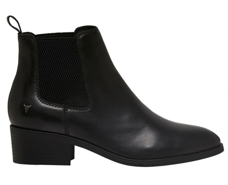 WINDSOR SMITH Ravee Heeled Chelsea Boot, Size 10, Leather, Black. RRP: $169