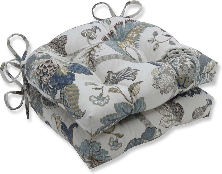 PILLOW PERFECT Finders Keepers Reversible Chair Pad, Blue, Set of 2