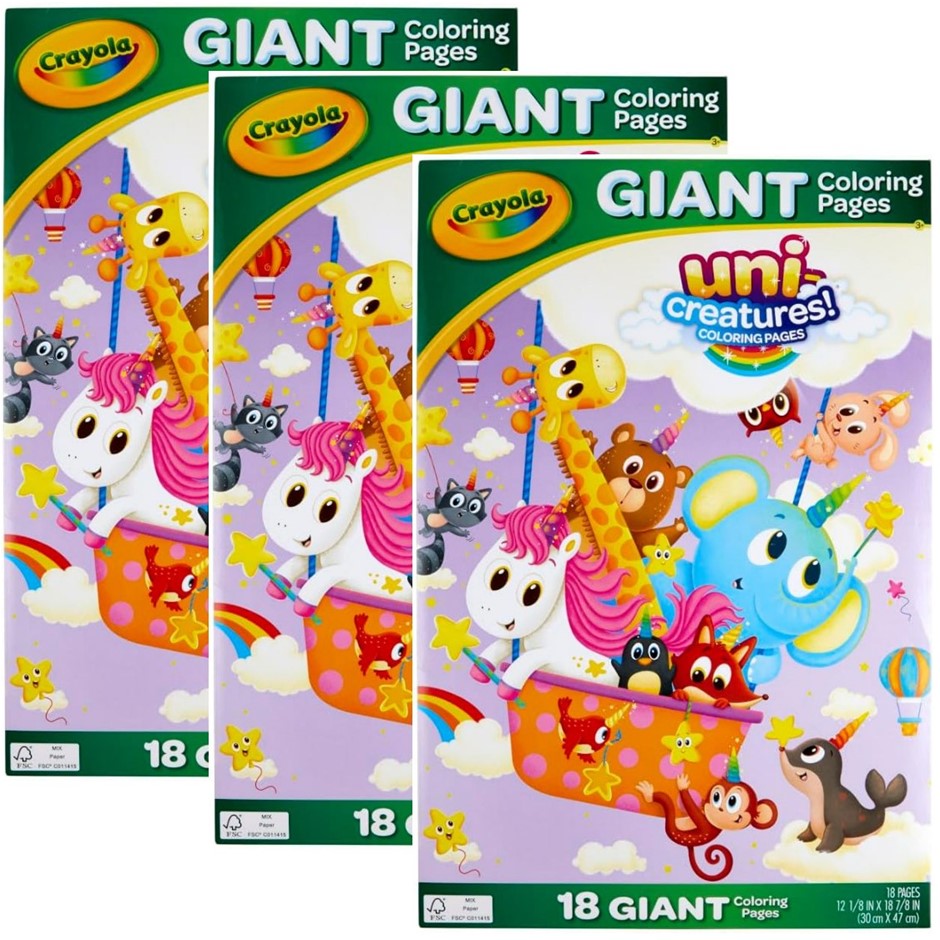 3 x CRAYOLA Giant Colouring Book, 18 Pages, Uni Creatures