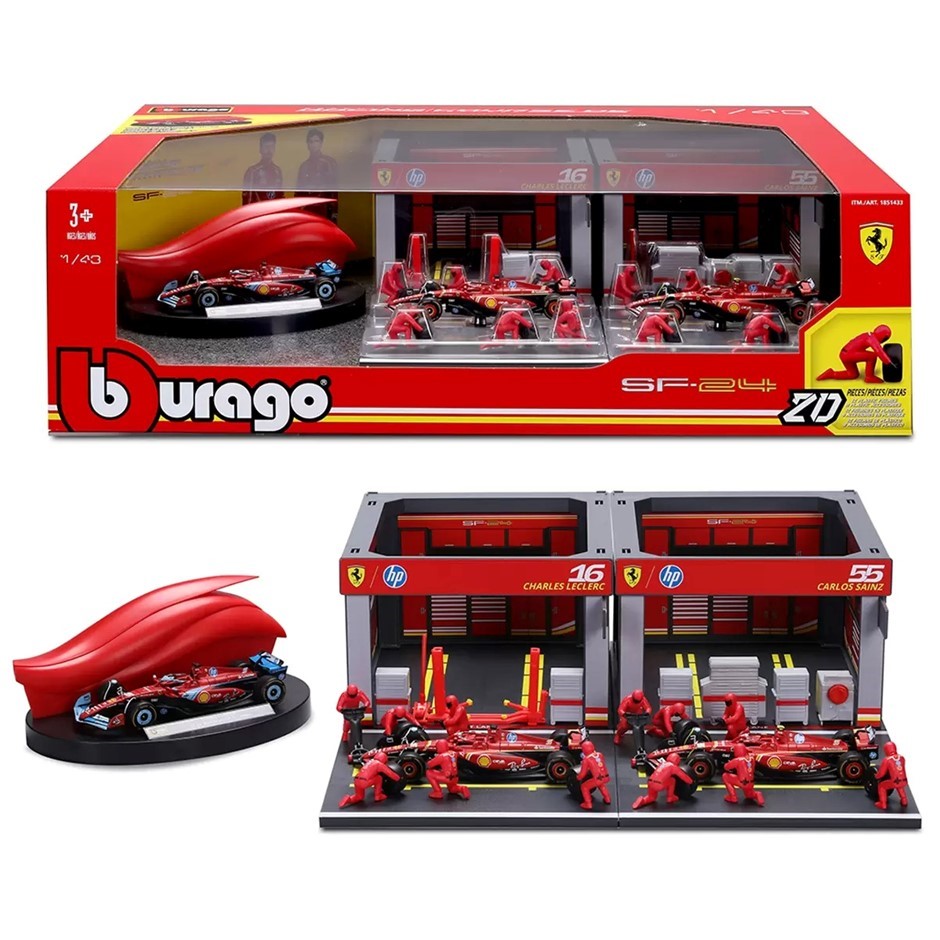 BURAGO 1:43 Formula One Racing Deluxe Paddock Ferrari. NB: Damaged packagin