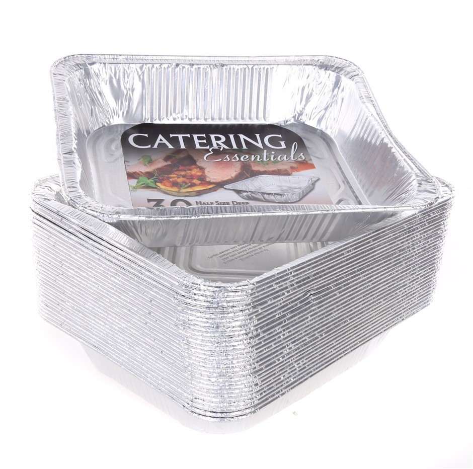 30 x CATERING ESSENTIALS Half Size Deep Steam Table Pans, 29.8 x 23.8 x 6.5