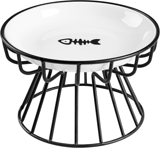 4 x WELLBRO Elevated Cat Bowl, Raised Ceramic Cat Dish with Metal Stand, Di