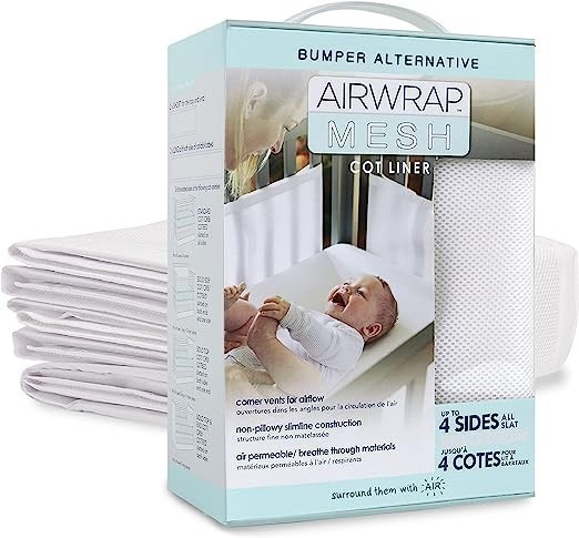 AIRWRAP 4 Sides Mesh Cot Liner, White. NB: Slightly damaged box.