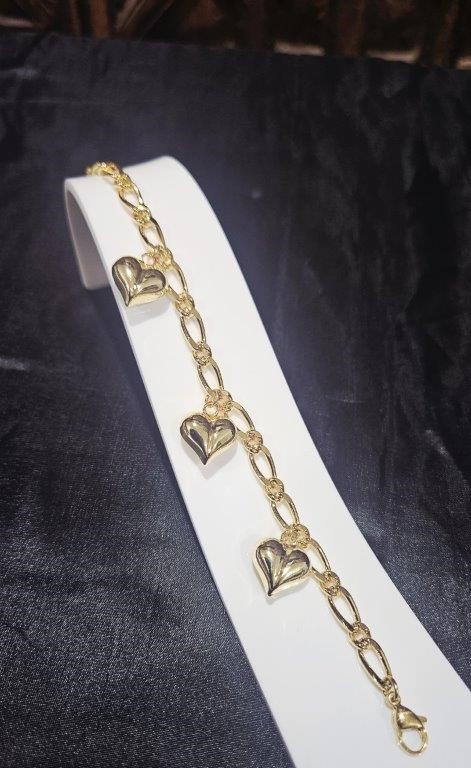 22k Italy Stamped Yellow Gold Filled Heart  Bracelet Quality Guarantee-18cm