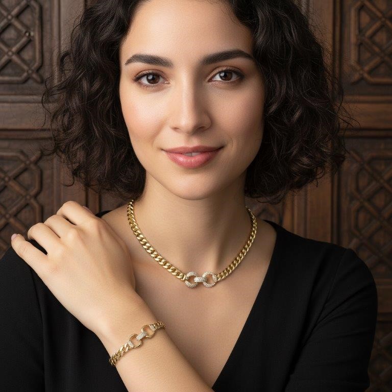 Set 18k Italy Stamped Yellow Gold Filled Chain & Bracelet Quality