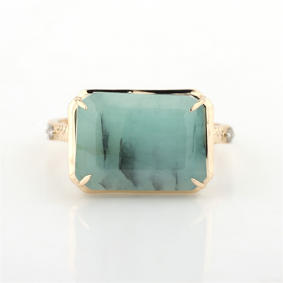 Yellow Gold Natural Emerald & Diamond Ring with Valuation