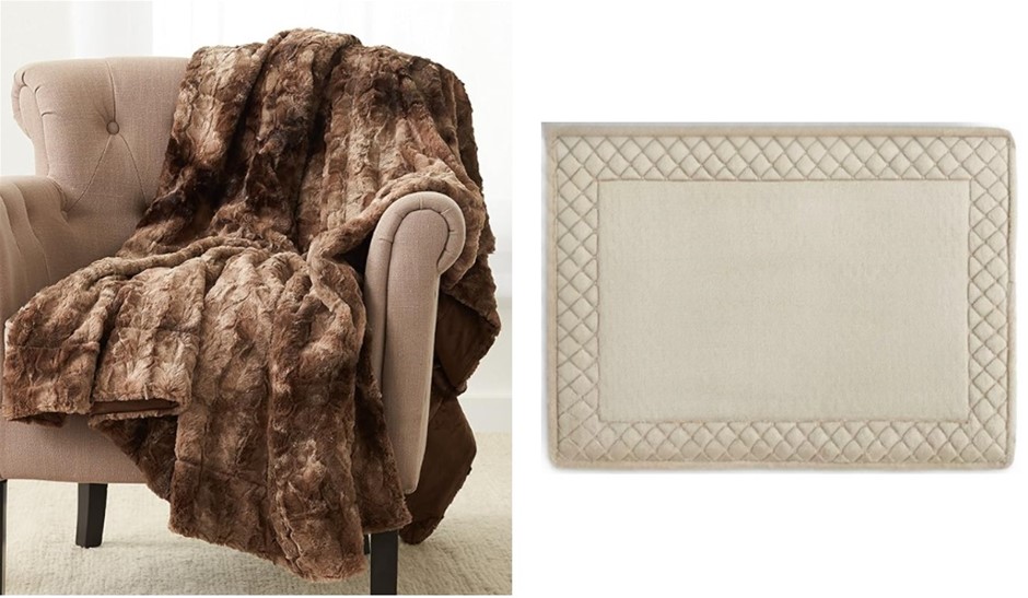 HOME COMFORT BUNDLE: PINZON Faux Fur Throw Blanket (Alpine Brown, 63" x 87"