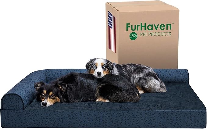 FURHAVEN Cooling Gel Dog Bed for Large Dogs w/Removable Bolsters & Washable