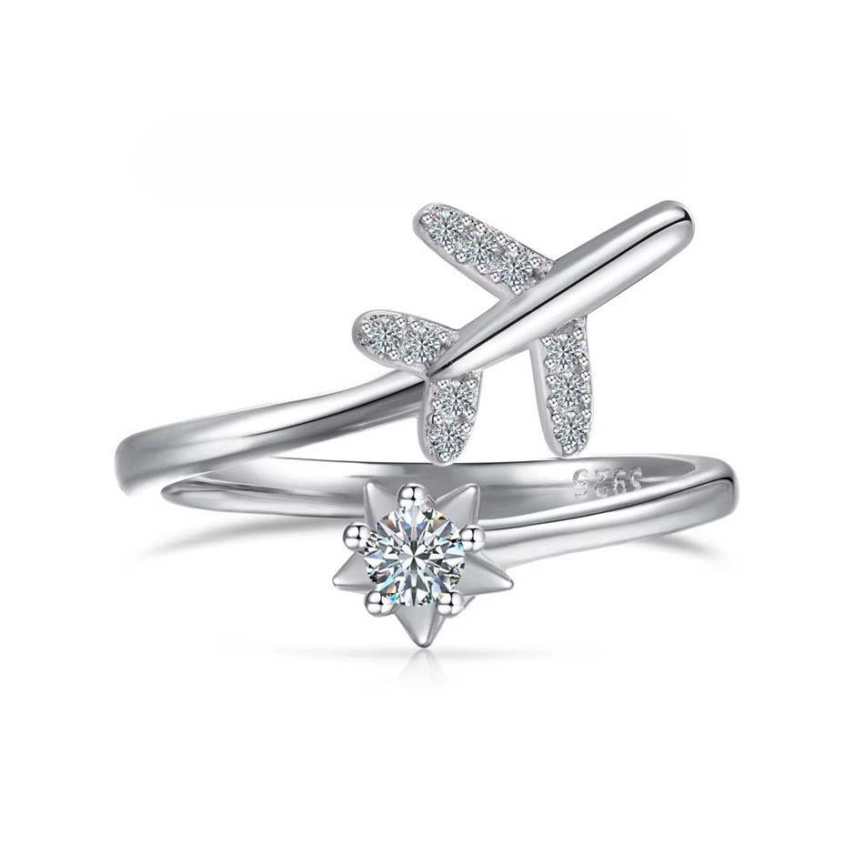 0.13ct Round Cut GRA Certified Moissanite 925 Silver Plane Ring