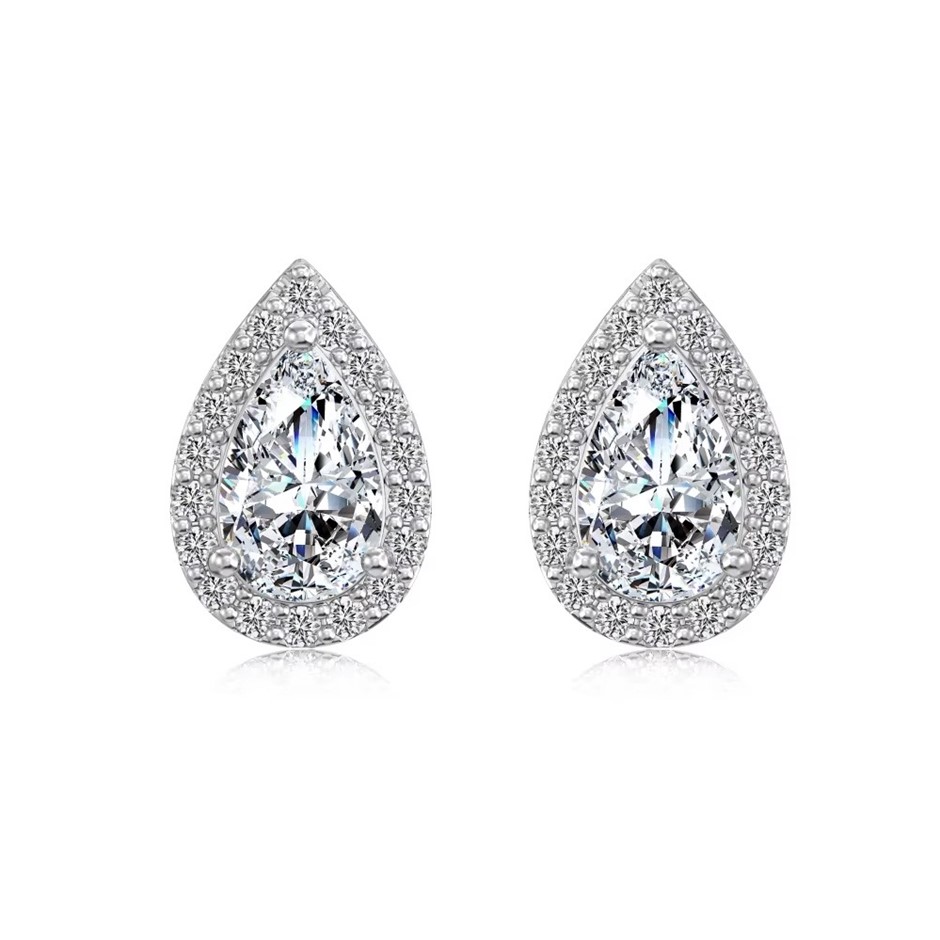 2.00ct Pear Cut GRA Certified Moissanite 925 Sterling Silver Drop Earrings