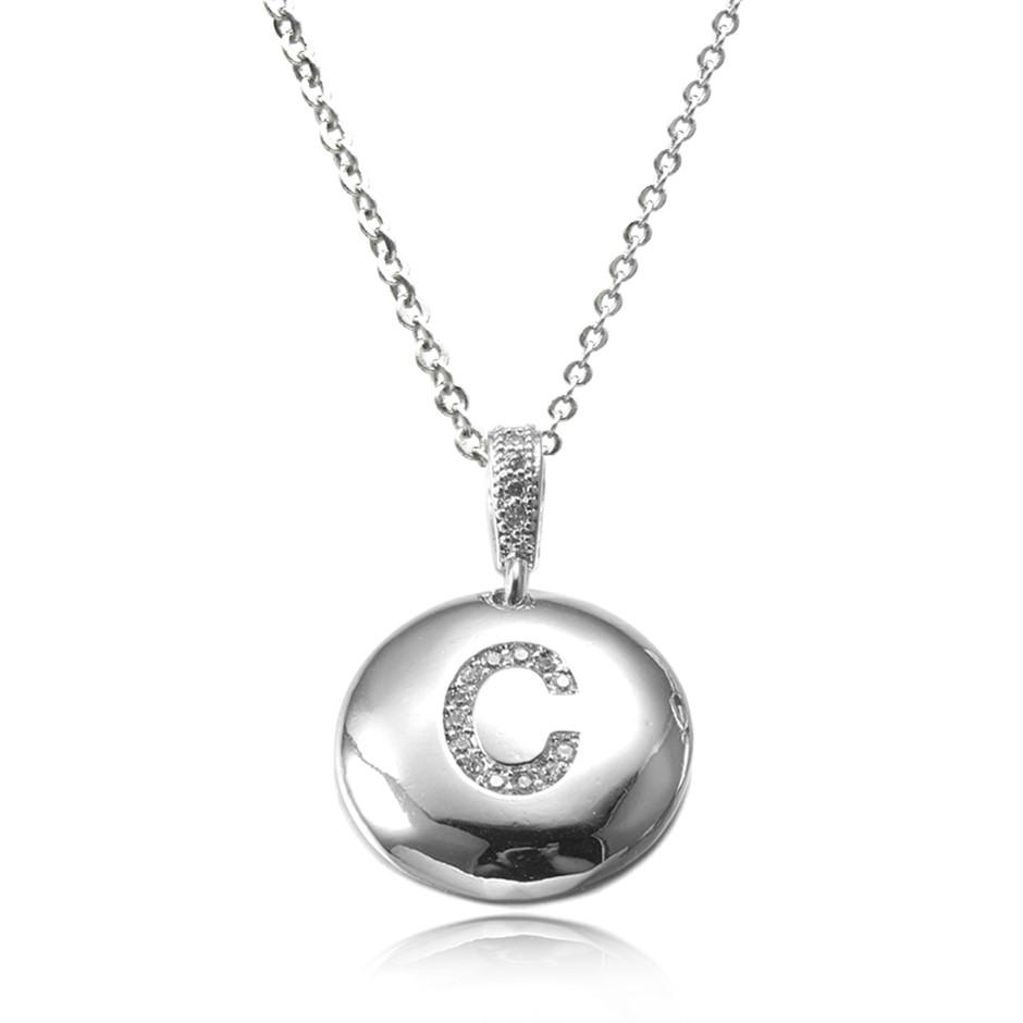 Letter 'C' Platinum Plated with CZ Pendant Necklace