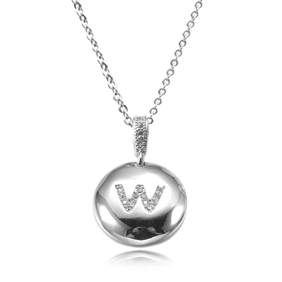Letter 'W' Platinum Plated with CZ Pendant Necklace