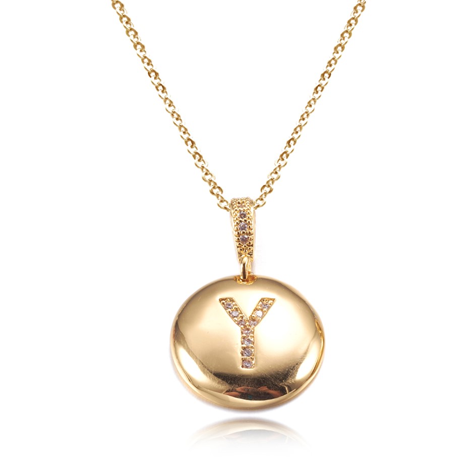 Letter 'Y' Gold Plated with CZ Pendant Necklace