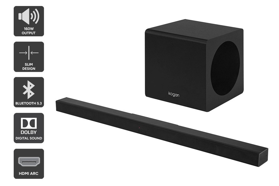 KOGAN 2.1 Channel 160W Dolby Slim Soundbar with Wireless Subwoofer.  Buyers