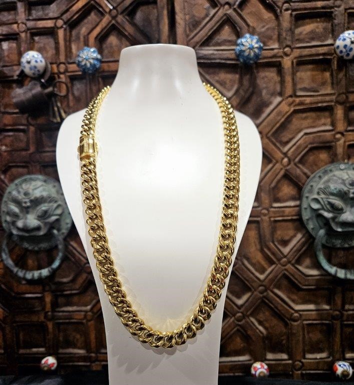 Italy 18K Triple White Gold Plated Cuban Chain (18KGP/Italy)60cm-12mm