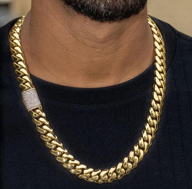 Italy 18K Triple Yellow Gold Plated Chain (18KGP/Italy)Stamped-66cm-12mm