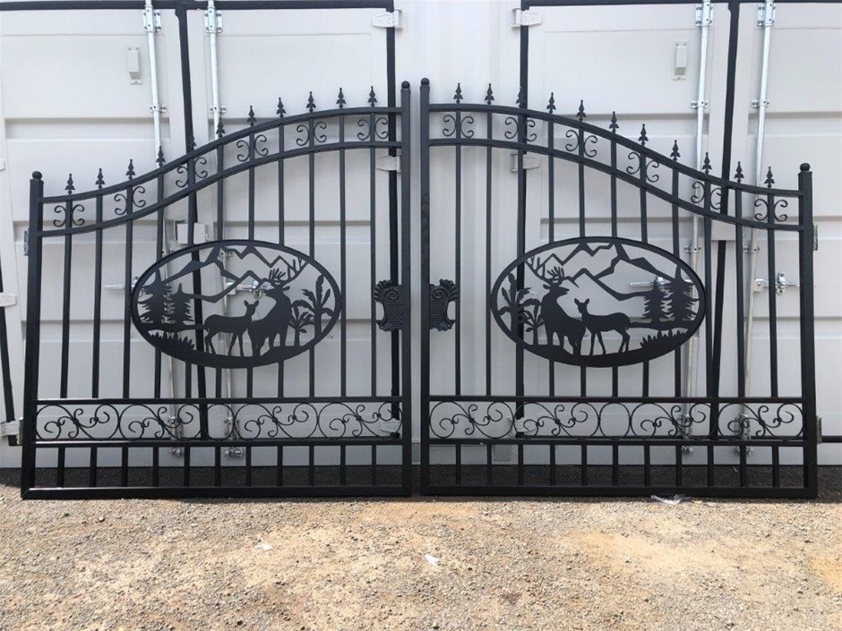 Set of 2 Small Wrought Iron Style Gates with Wildlife Scene(Unused)