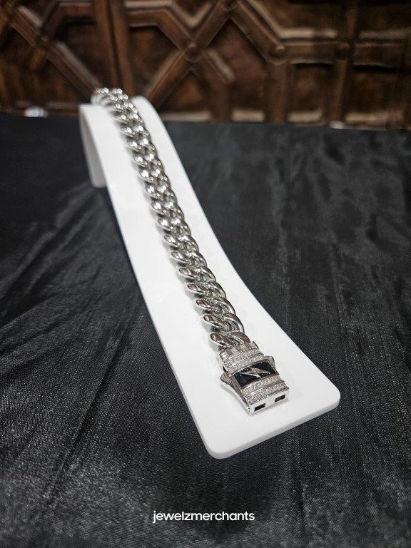 Italy 18K White Gold Plated Cuban Bracelet (18K/Italy)stamped-20cm-12mm