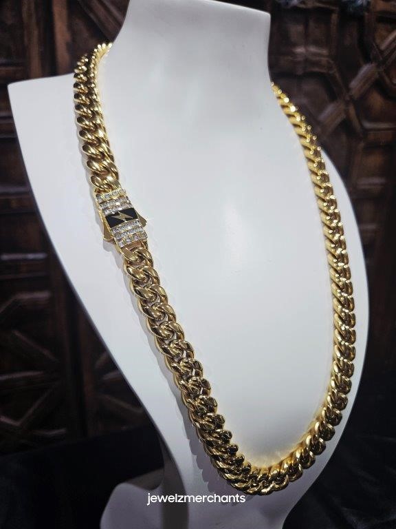 18K Triple Yellow Gold Plated Cuban Chain (18K/Italy)stamped-60cm-12mm