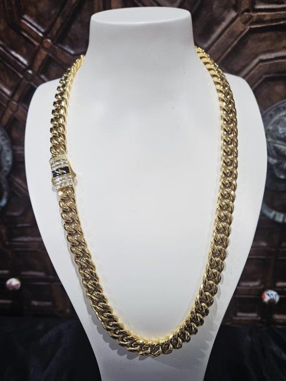 18K Triple Yellow Gold Plated Cuban Chain (18K/Italy)stamped-65cm-12mm