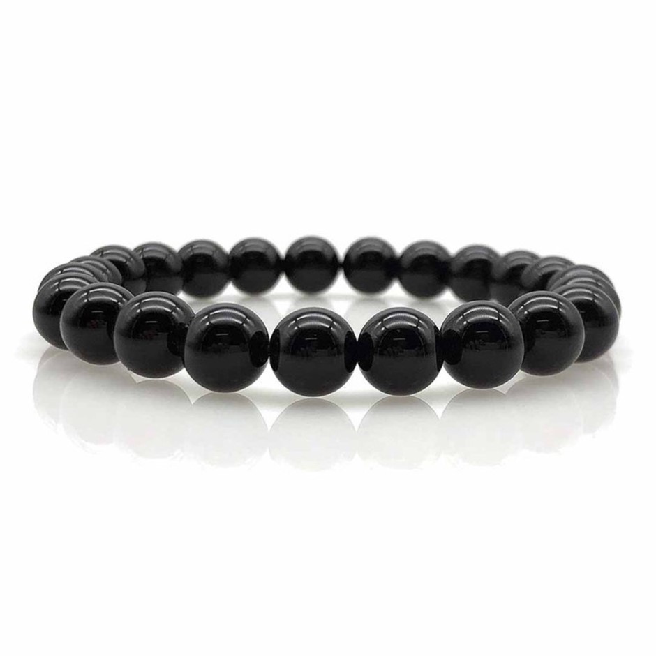 8mm Grade A Black Agate Beaded Stretchy Bracelet
