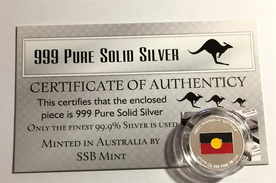 Aboriginal Flag, 1/10th Oz (ApproX) 999 Solid Silver Bullion Coin, COA